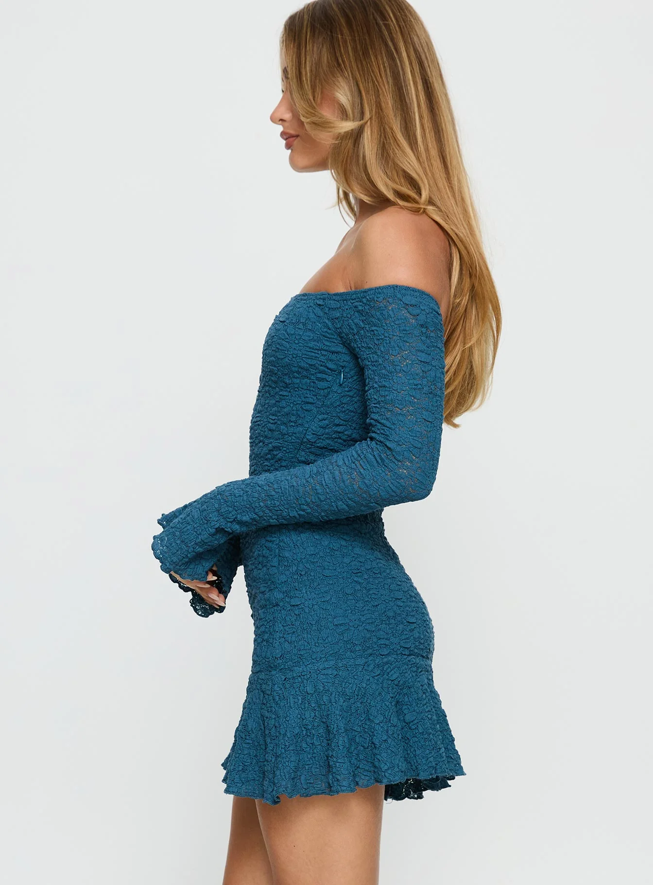 Vancesca Off Shoulder Long Sleeve Mini Dress Navy