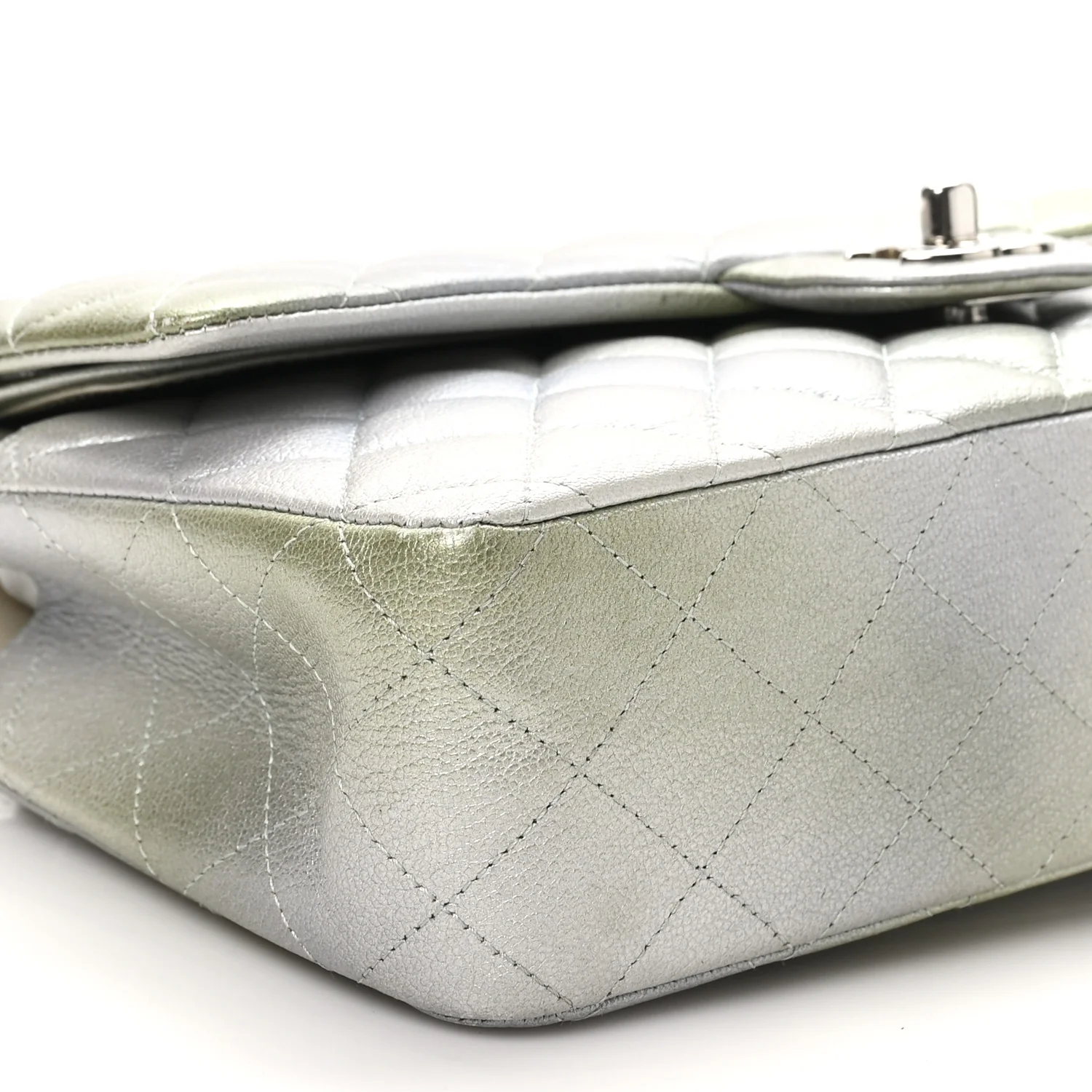 Metallic Goatskin Quilted Ombre Medium Double Flap Grey Green - Top Club