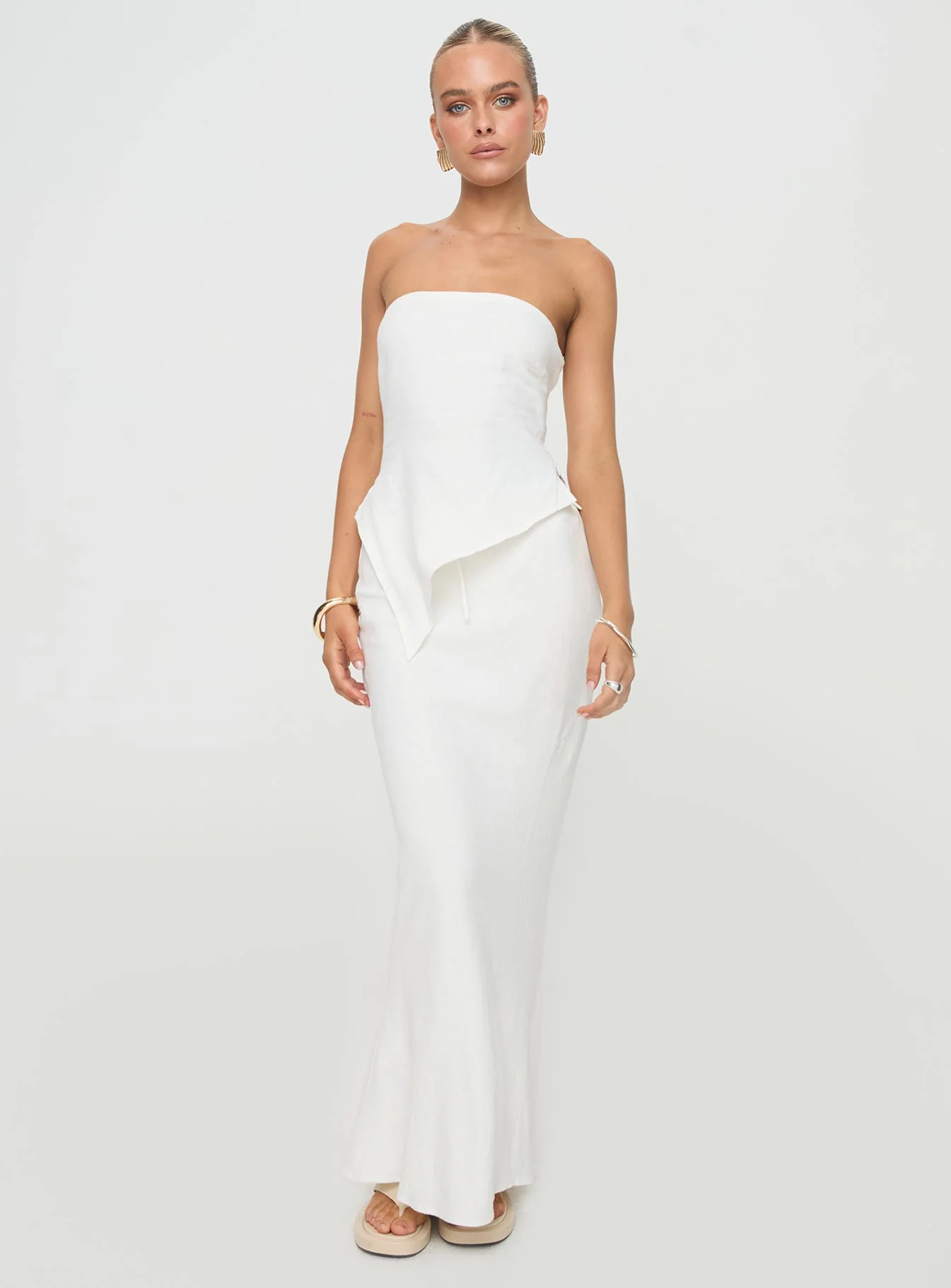 Birdie Asymmetric Linen Blend Top White