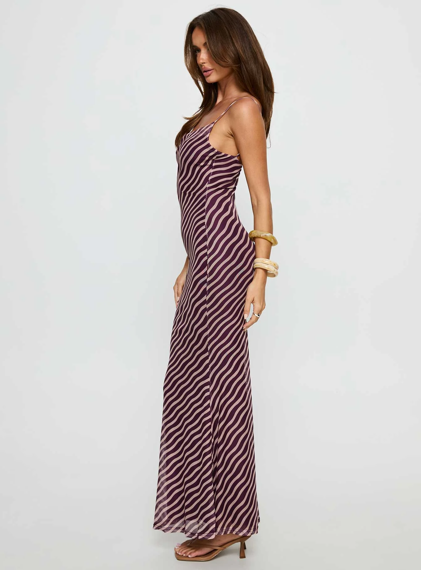 Aliah Cowl Neck Maxi Dress Plum Stripe