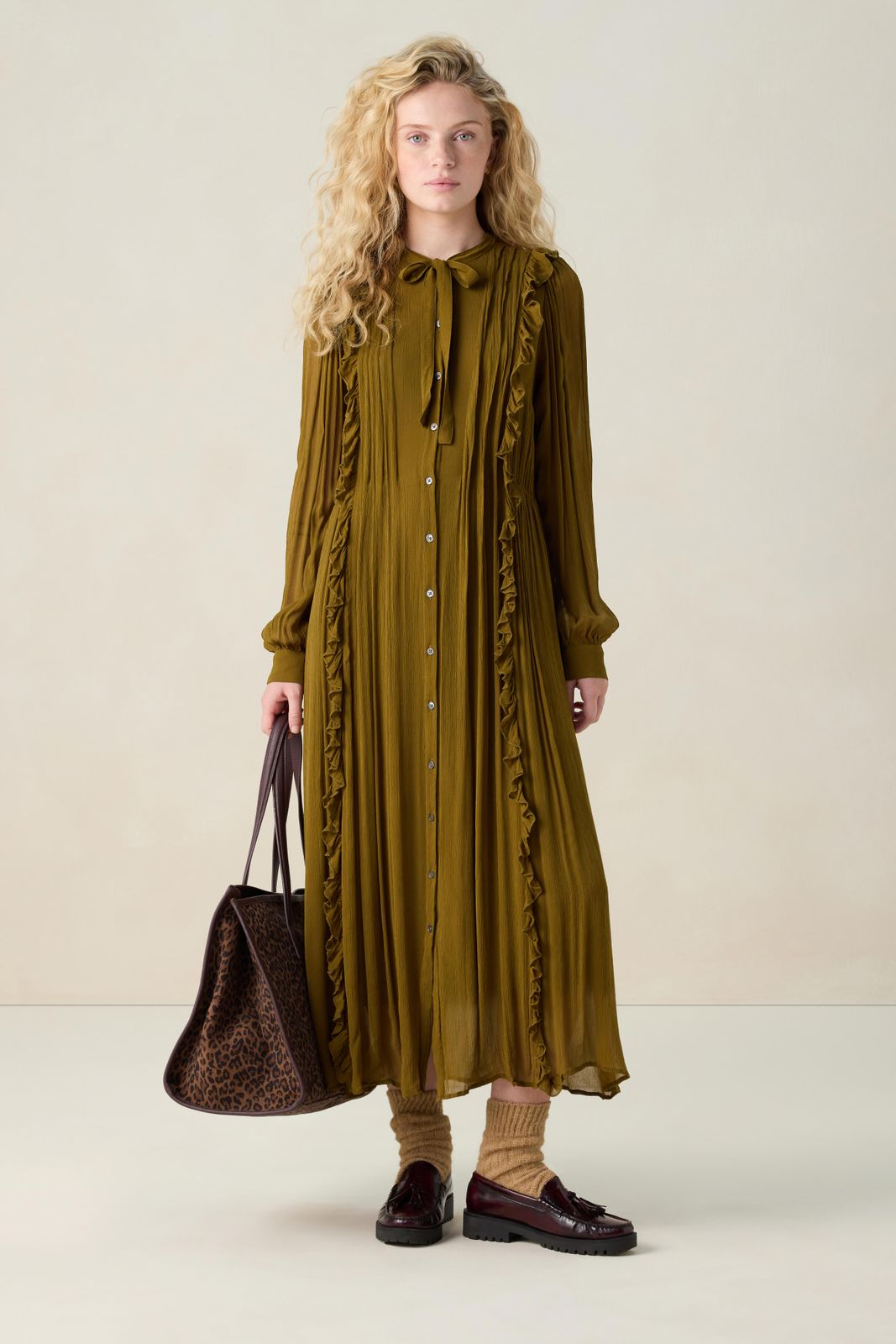 Donkergroene maxi jurk met ruffles