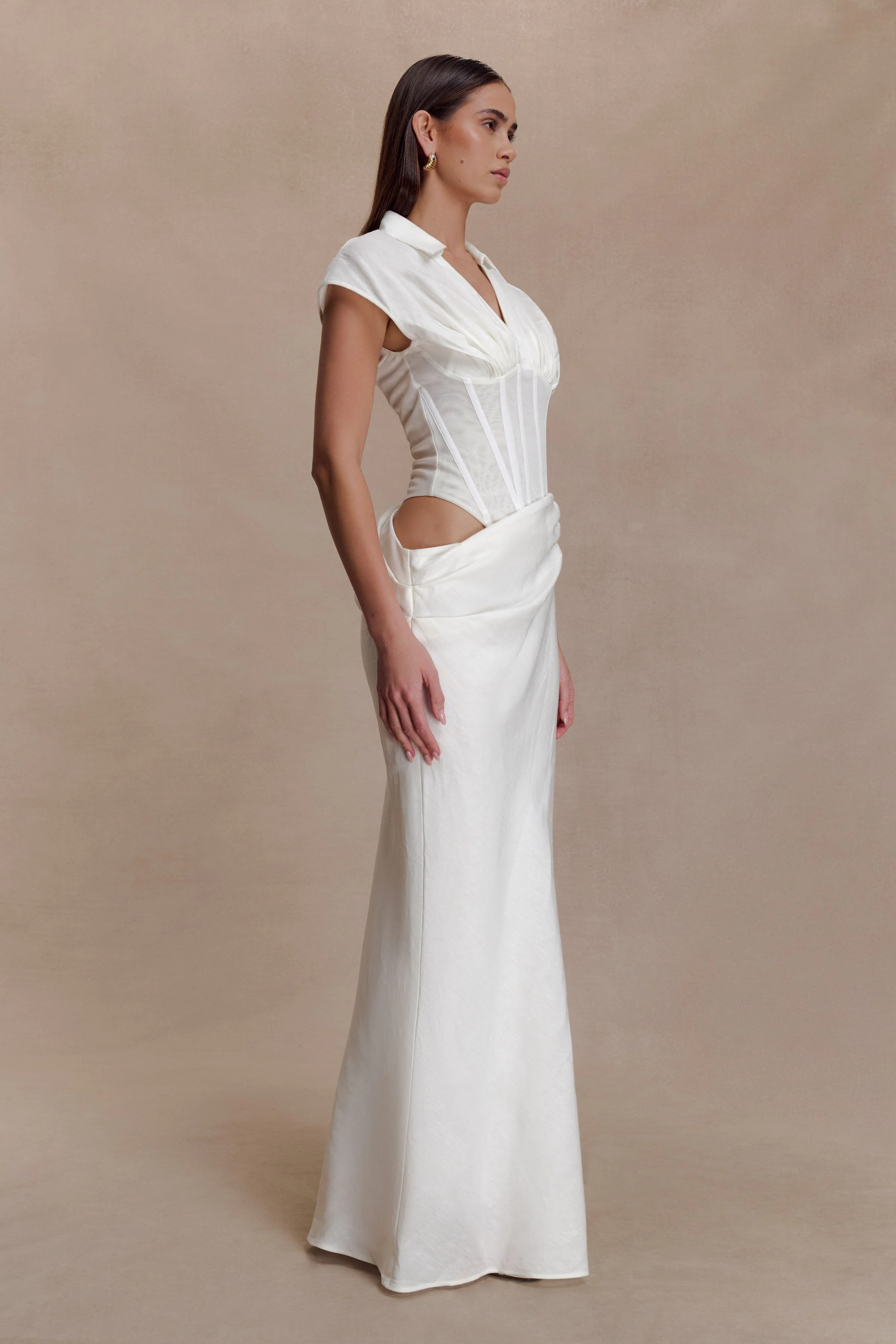 Saphira Shirt Corset Maxi Dress - White