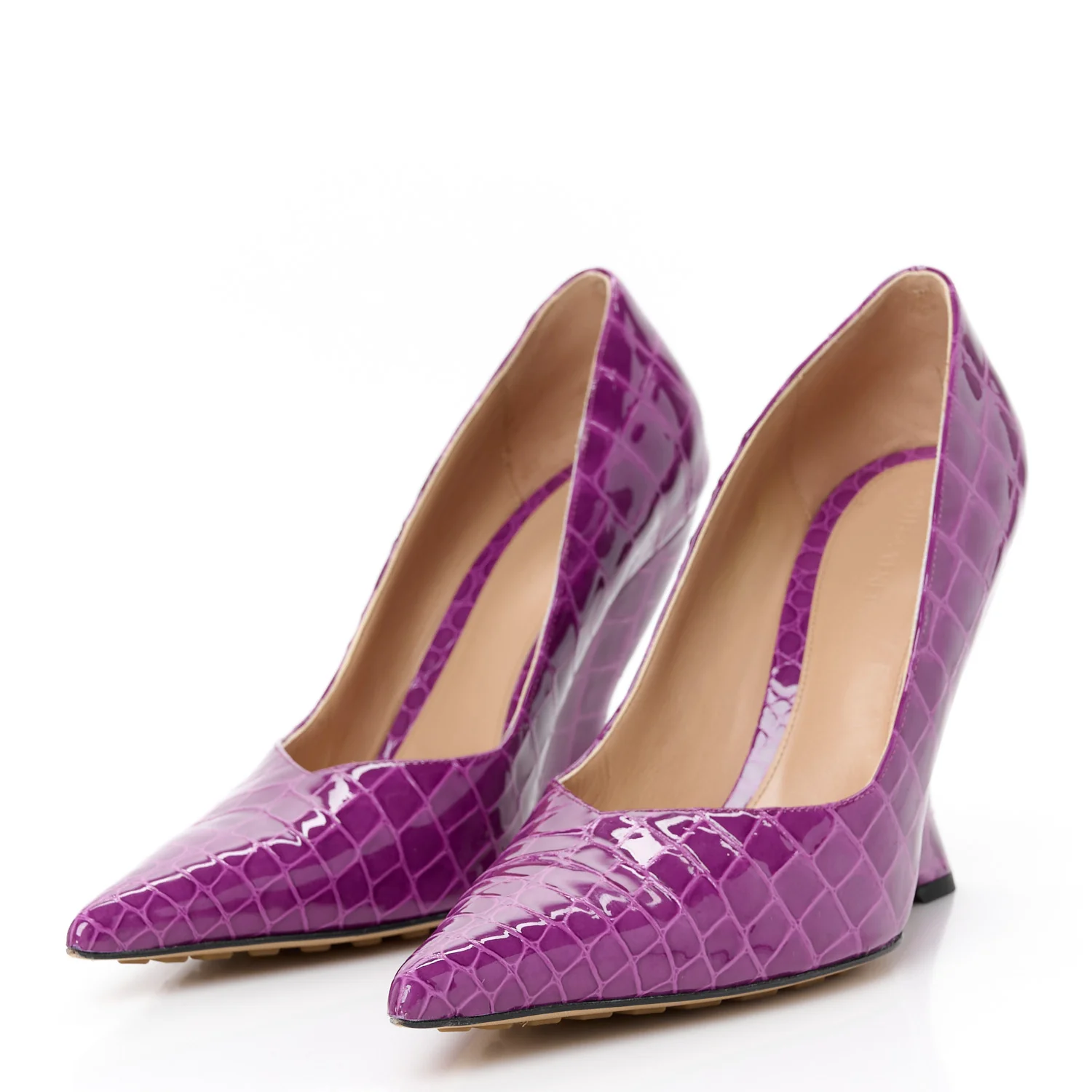 Gloss Calfskin Crocodile Embossed Punta Wedge Heels 40 Venom - Top Club