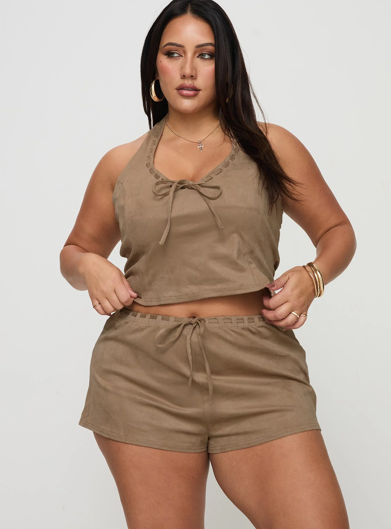 Eternal Youth Faux Suede Short Taupe Curve