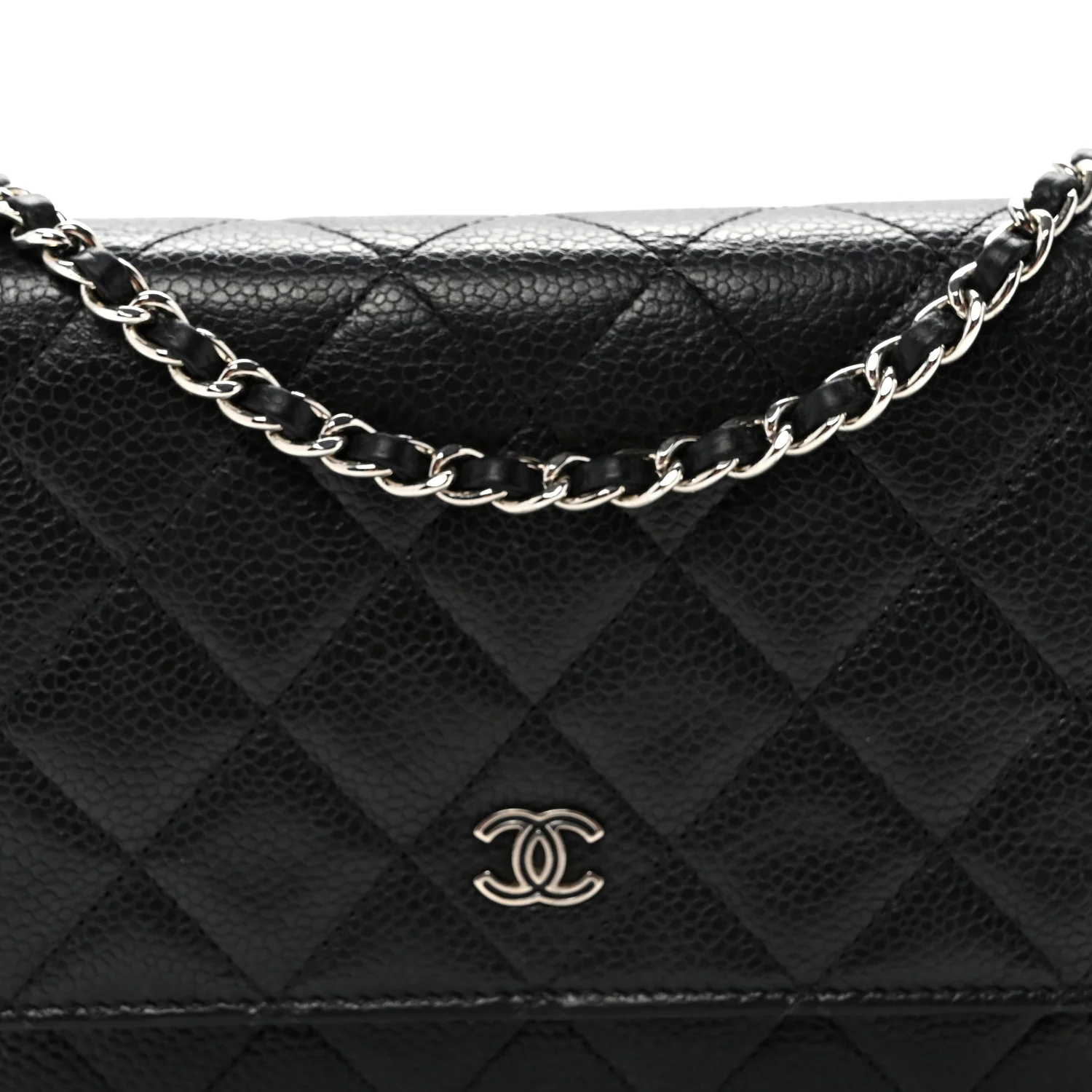 Caviar Quilted Wallet On Chain WOC Black - Top Club
