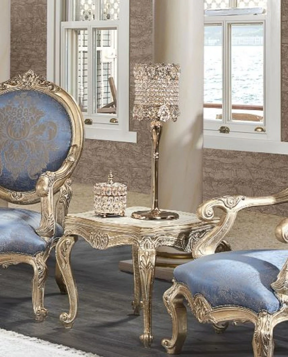 Luxury Baroque Living Room Set Light Blue / White / Antique Gold - 2 Sofas & 2 Armchairs & 1 Coffee Table & 2 Side Tables - Baroque Living Room Furniture - Noble & Magnificent