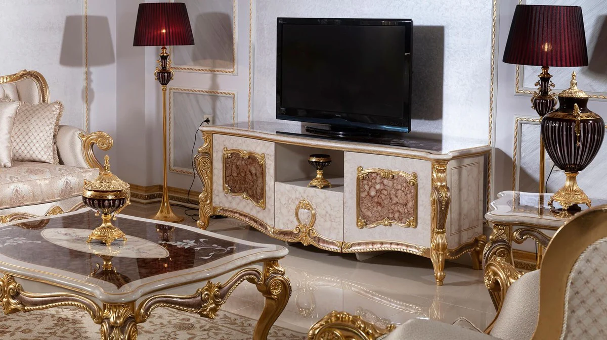 Luxury baroque coffee table white / brown / gold - magnificent living room table in baroque style - luxury living room furniture in baroque style - baroque furniture - baroque living room furnishings