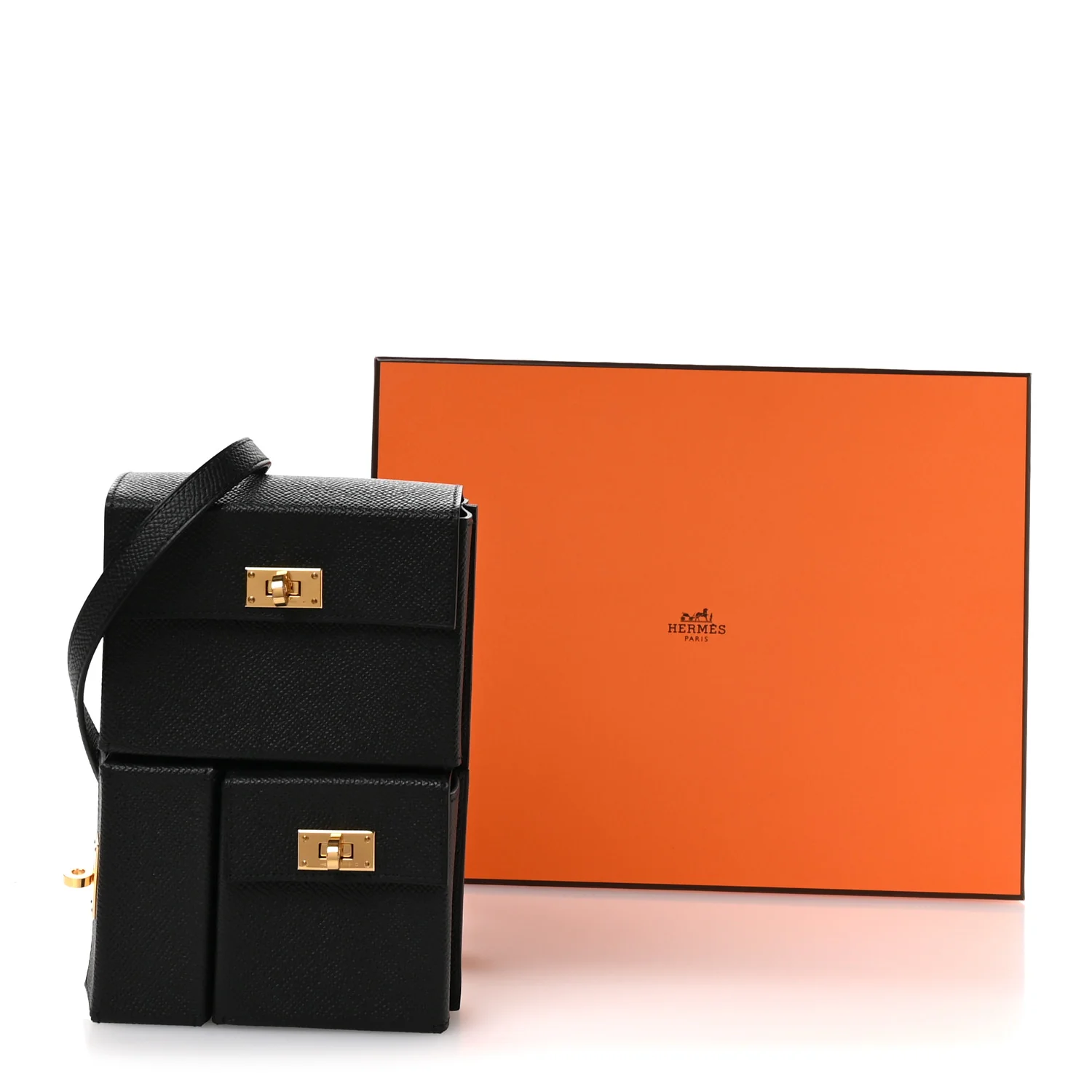 Epsom Kelly Multi Pocket Pochette To Go Black - Top Club