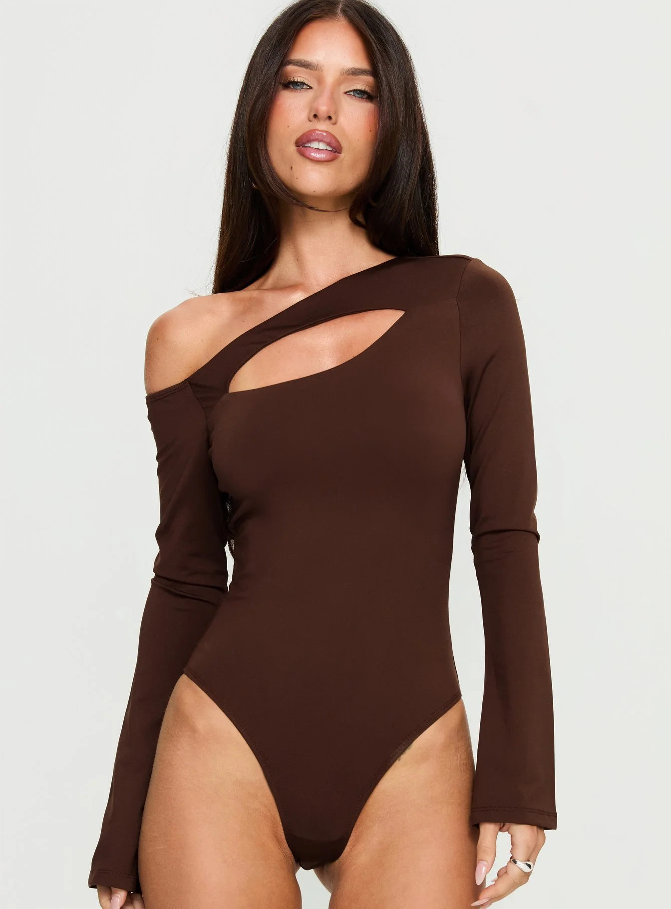Raissa Cut Out One Shoulder Bodysuit Brown
