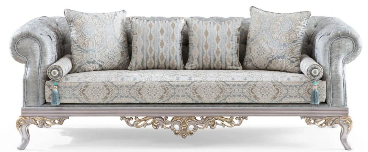 Luxury baroque living room set turquoise / silver / gold - 2 sofas & 2 armchairs & 1 coffee table - living room furniture in baroque style - noble & magnificent