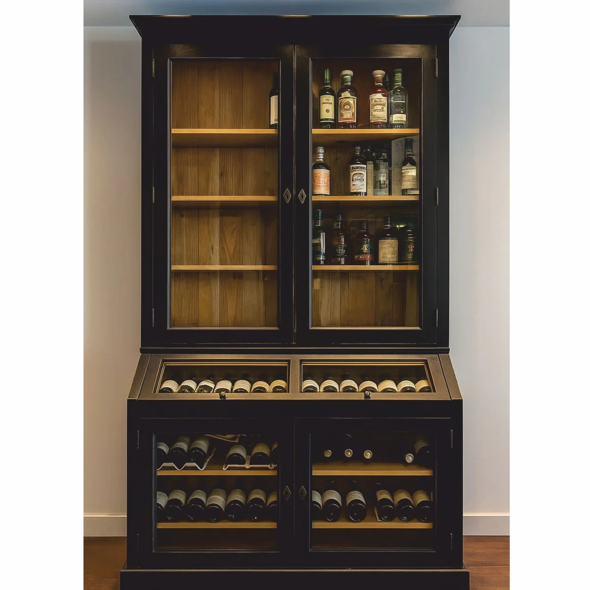 Country house style wine cabinet black / natural color 120 cm - country house style bar furniture