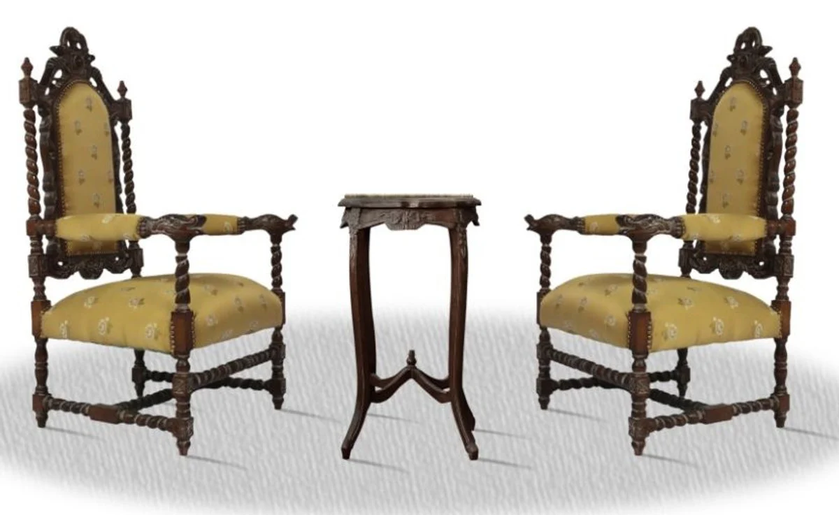 Baroque throne chair set with side table - antique living room furniture
