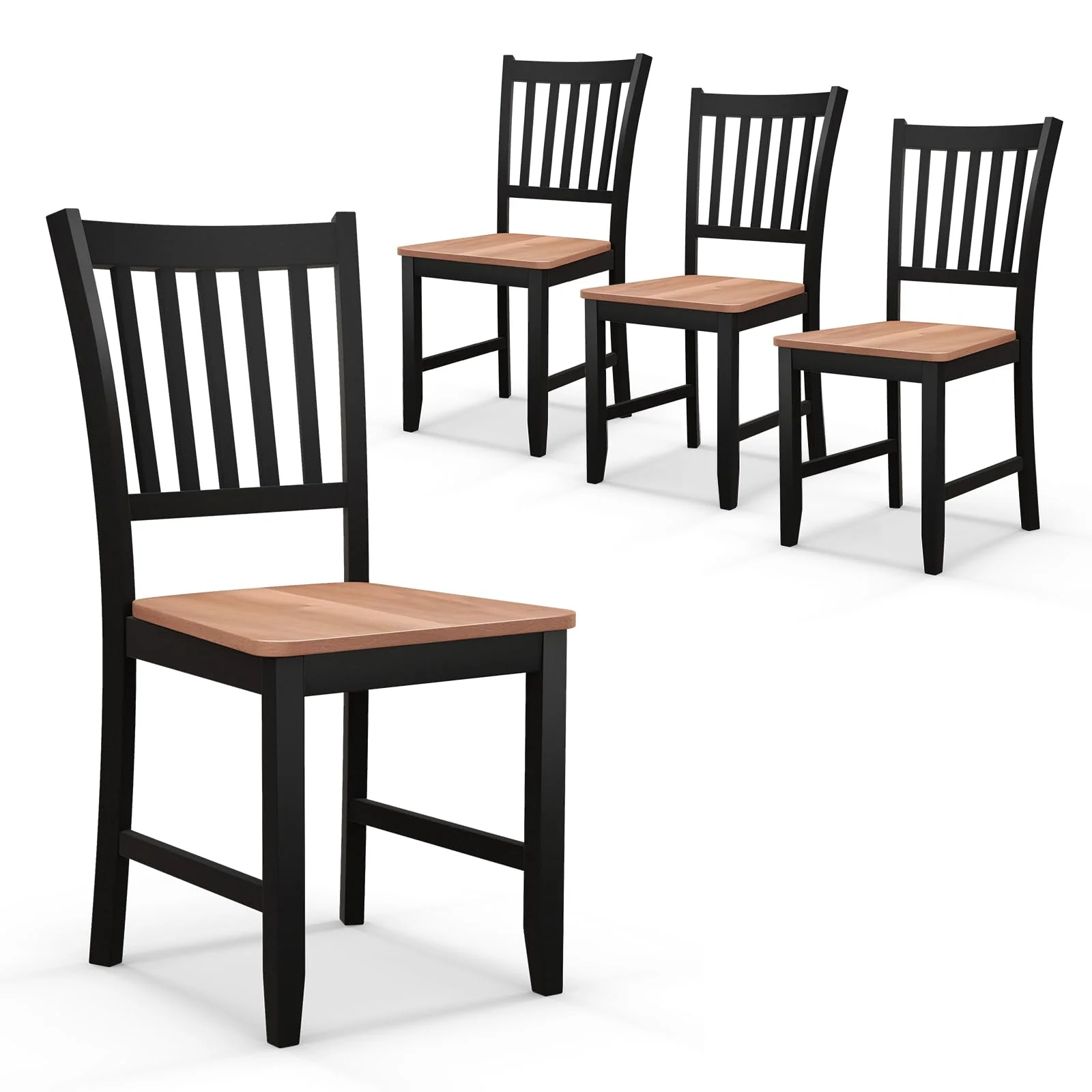 BEFOUNDLOVELY Wooden Dining Chairs Set of 4, Farmhouse Kitchen Chair with Rubber Wood Legs, Slat Back