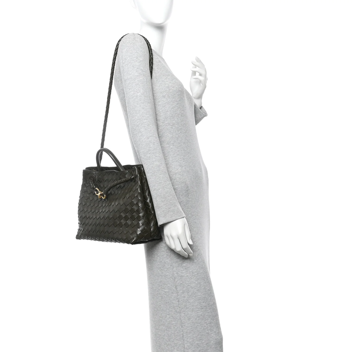 Nappa Intrecciato Medium Andiamo Shoulder Bag Kaki
