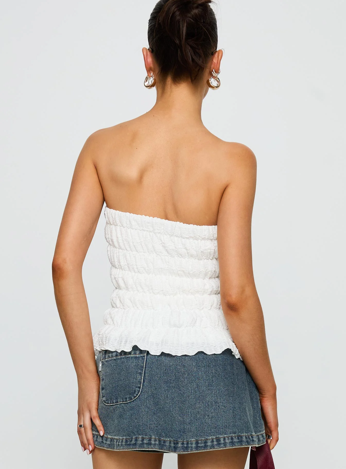 Flashbloom Strapless Ruched Top White