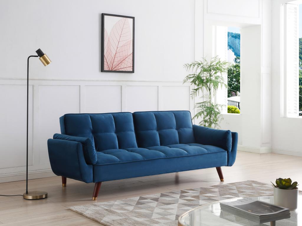 Sofá cama de 3 plazas de terciopelo azul - kXDmCUt983aJ