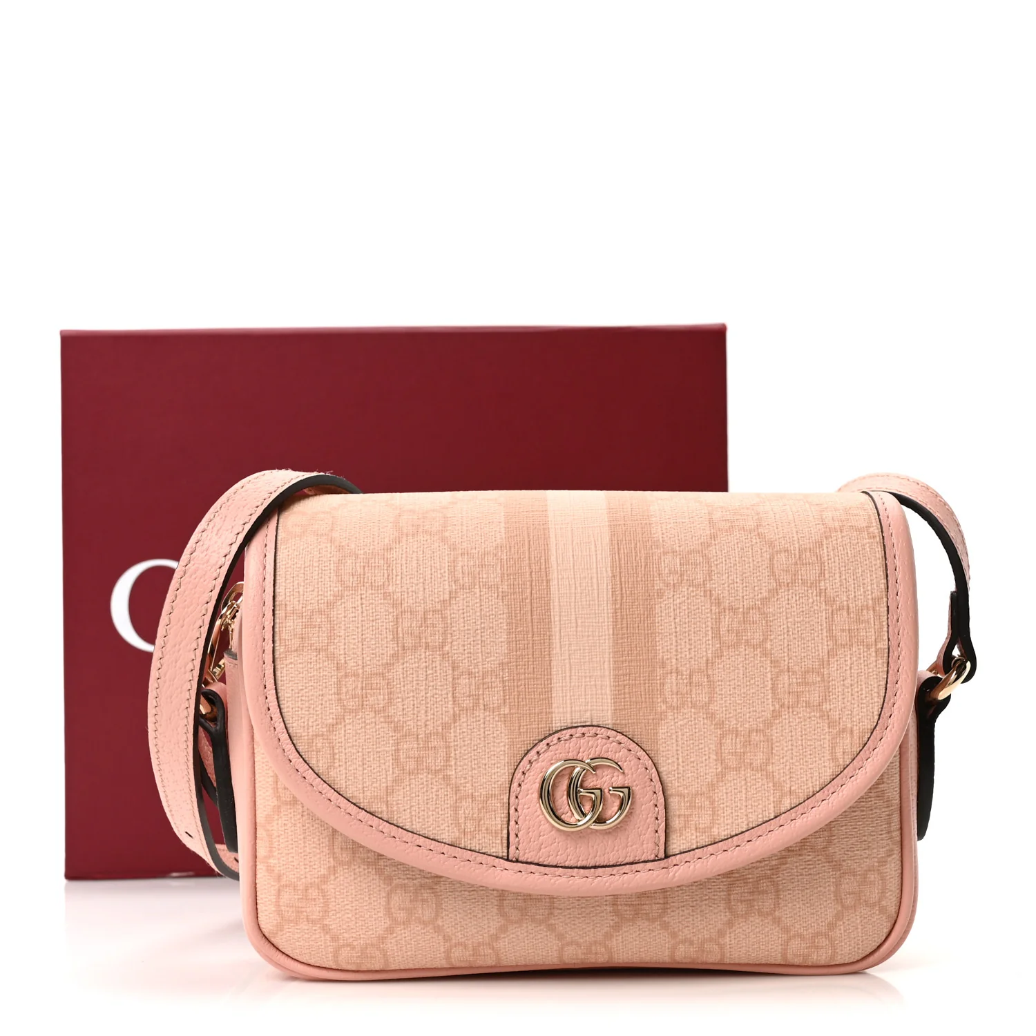 GG Supreme Monogram Textured Dollar Calfskin Mini Ophidia Flap Shoulder Bag Rose Pink - Top Club