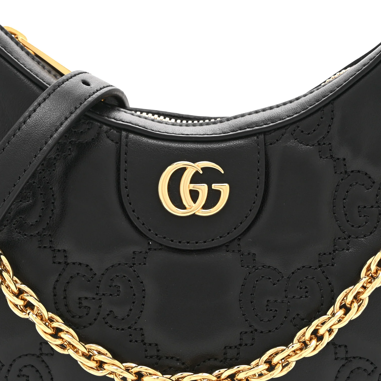 Calfskin GG Matelasse Mini Hobo Shoulder Bag Black - Top Club