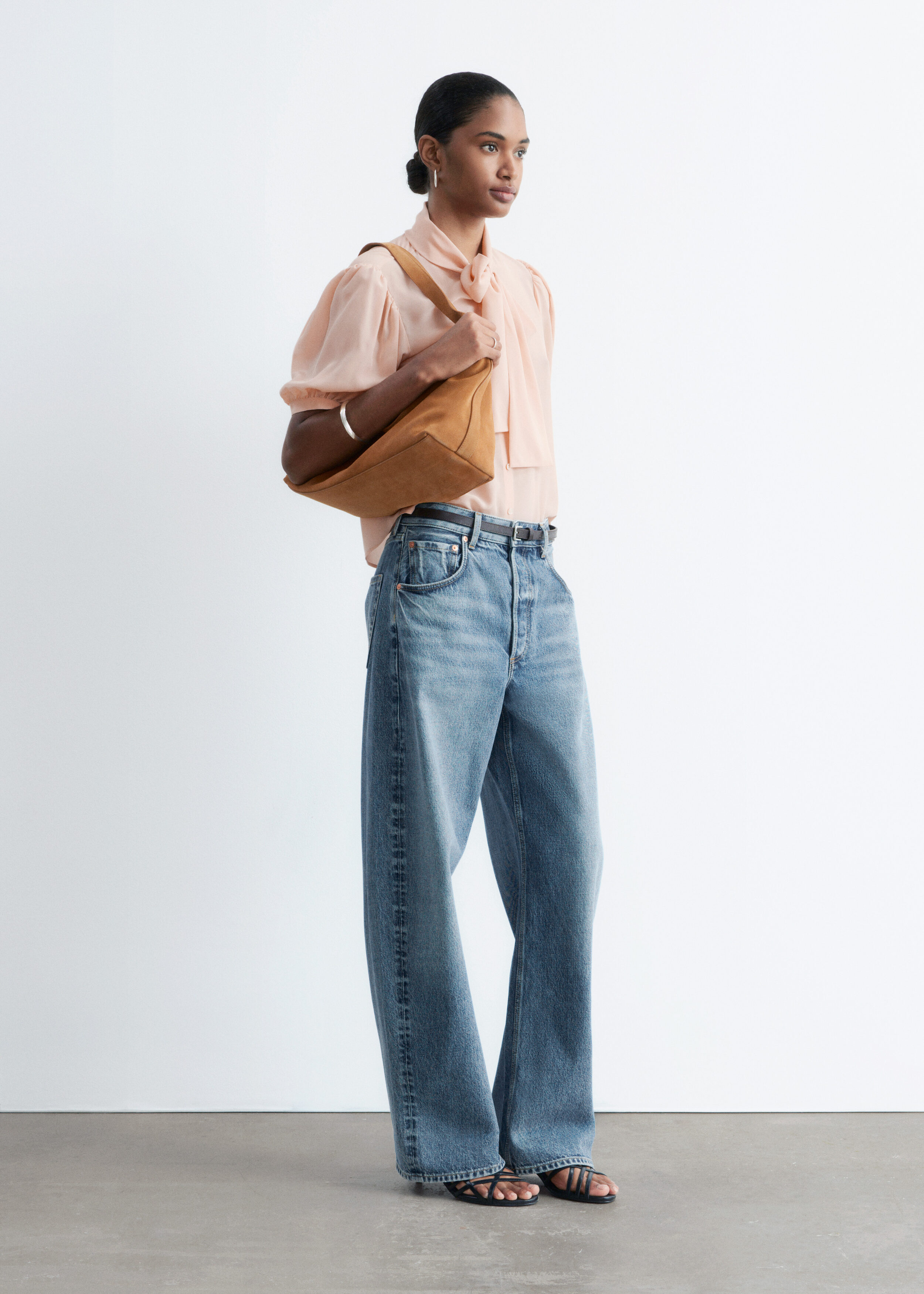 & Other Stories PRINTED TIE-NECK SILK BLOUSE