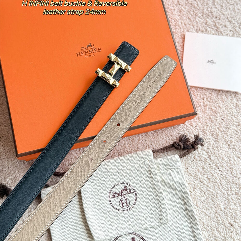 H Infini belt buckle   Reversible leather strap 24 mm - Top Club
