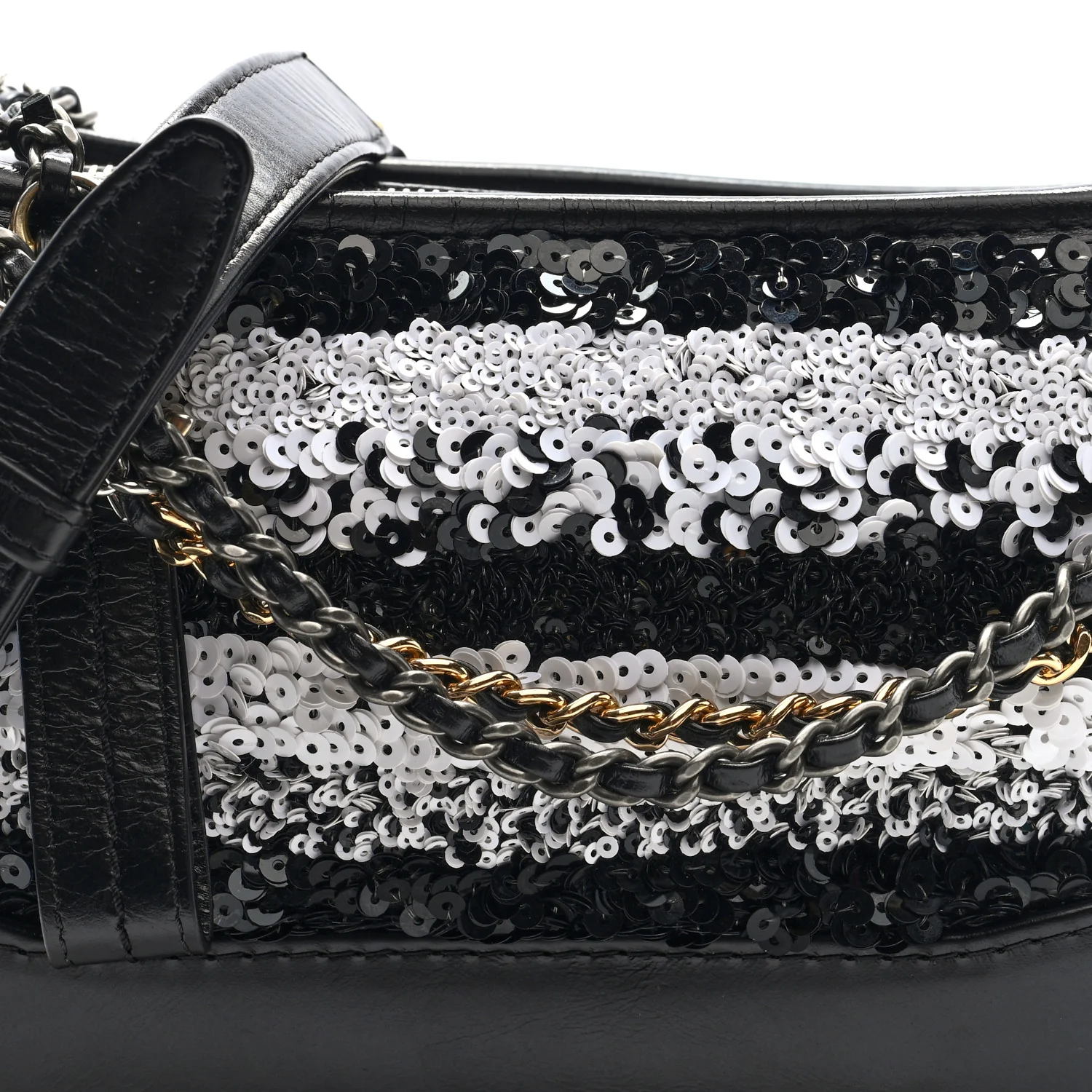 Sequin Calfskin Small Gabrielle Hobo Black White - Top Club
