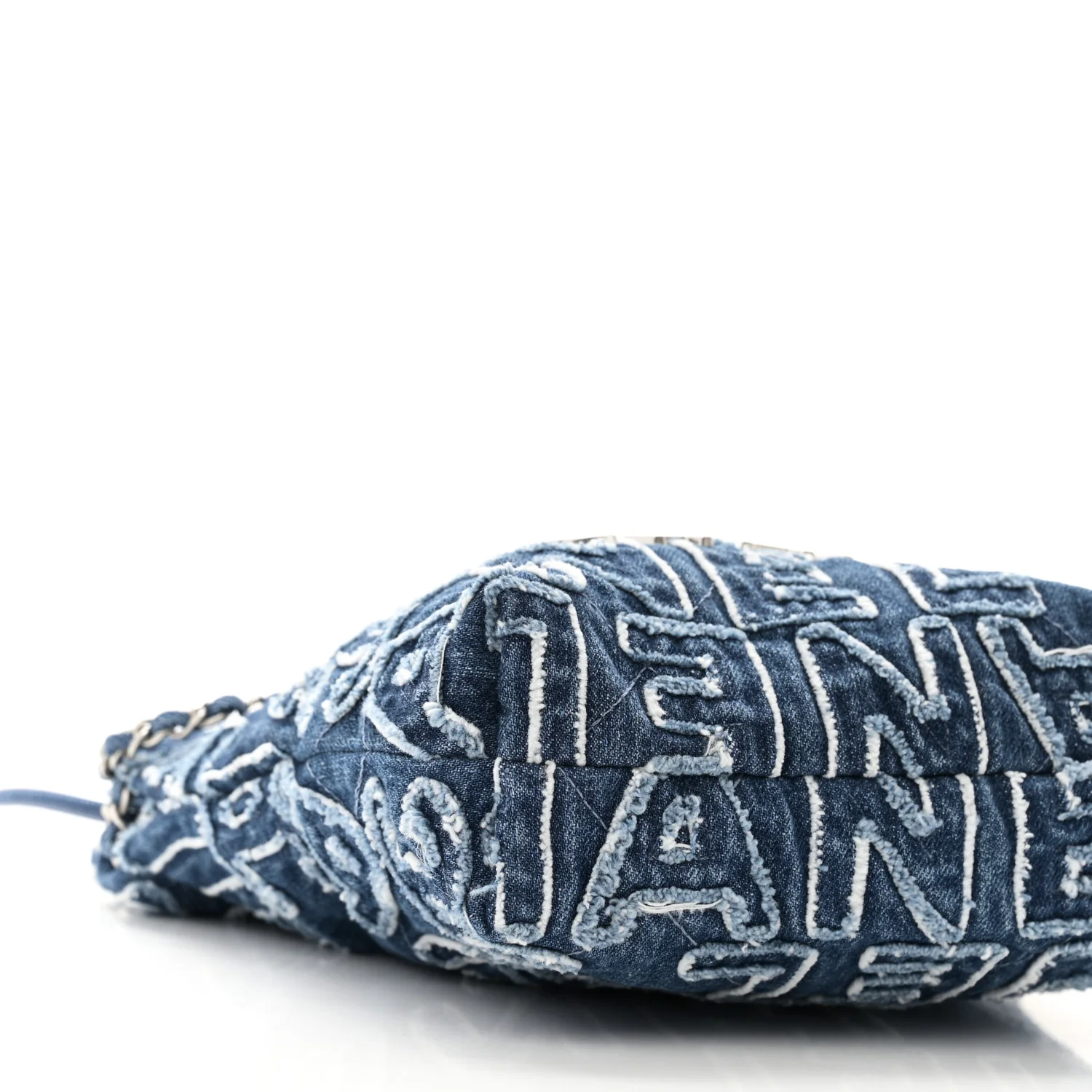 Washed Denim Logo Embroidered Mini Chanel 22 Blue - Top Club