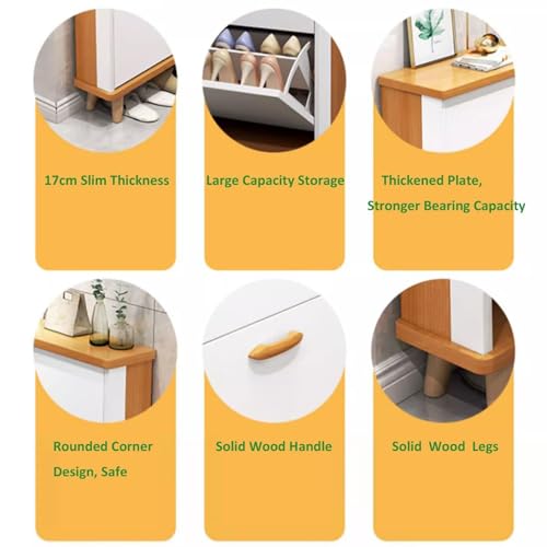 Slim Hidden Shoe Cabinet 3 Flip Drawers Shoe Storage Cabinet Wooden Tall Shoe Rack Closet Hallway Entryway Door Garage Closet