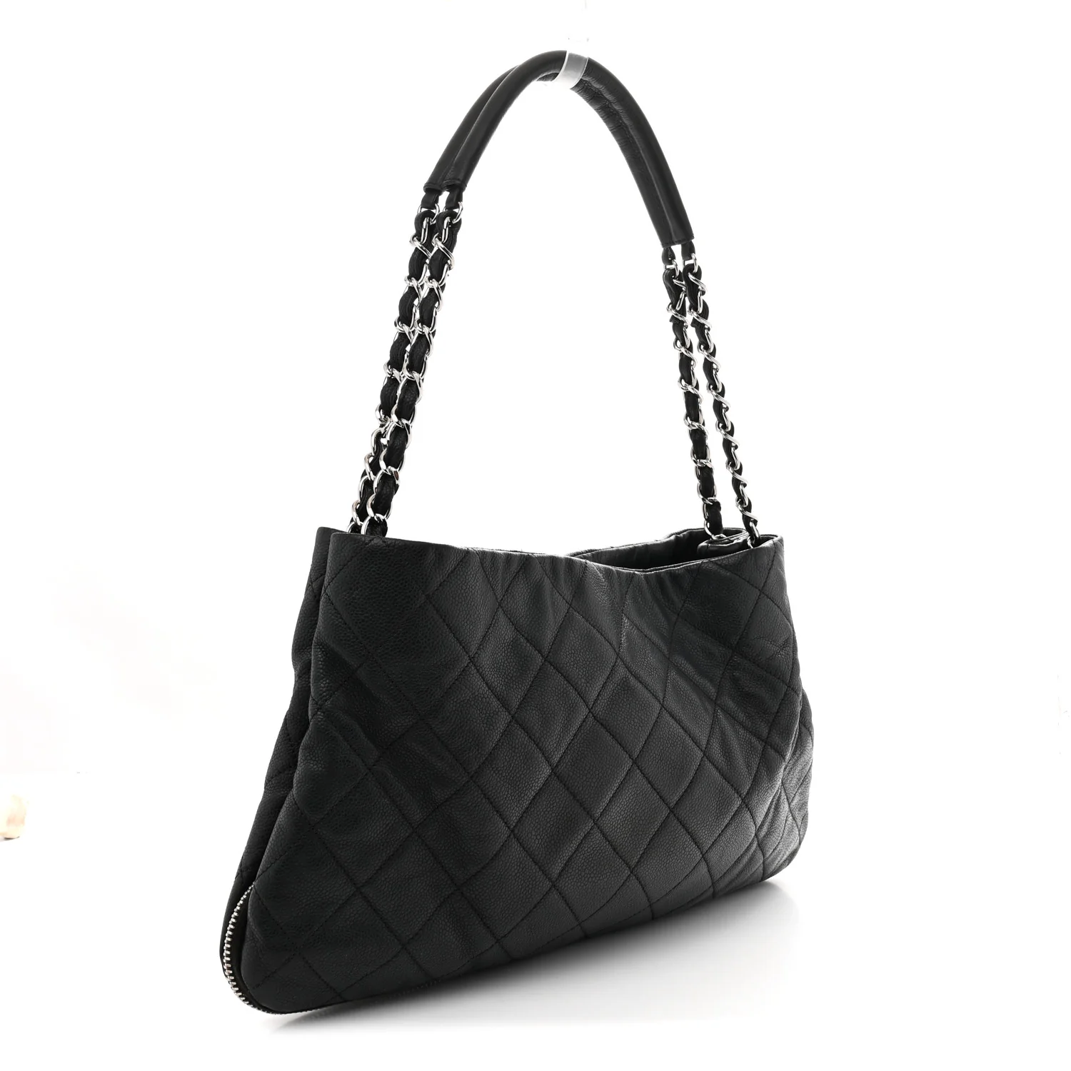 Caviar Quilted Expandable Zip Shoulder Bag Black