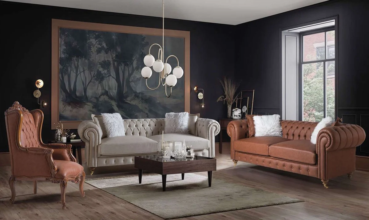 Luxury Chesterfield sofa brown 240 x 100 x H. 78 cm - Noble living room sofa - Chesterfield furniture