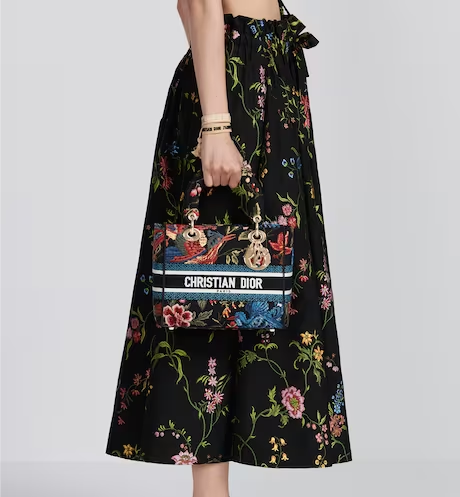 MEDIUM LADY D-LITE BAG Black Multicolor D Birds Embroidery - Top Club