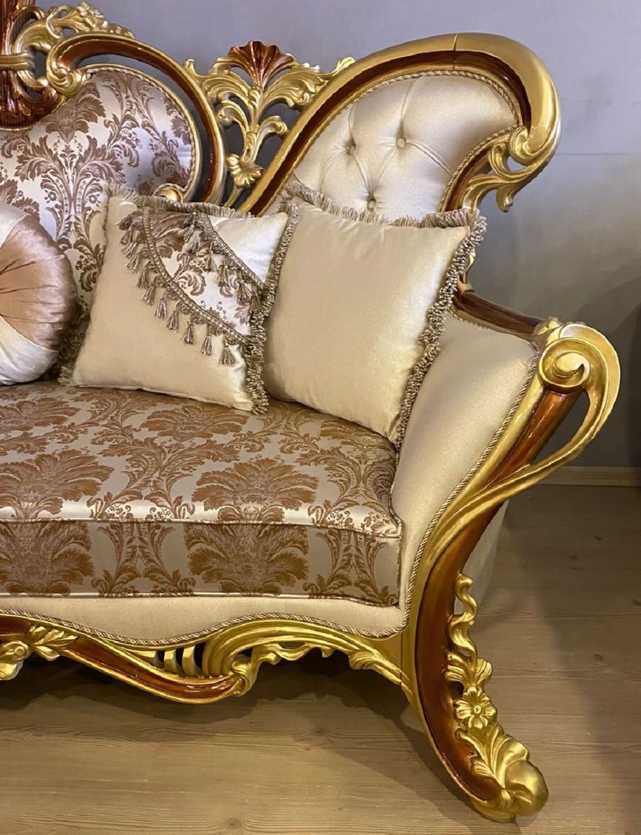 Luxury Baroque Living Room Set Cream / Silver / Gold / Brown - 2 Baroque Sofas & 2 Baroque Armchairs & 1 Baroque Coffee Table - Luxury Living Room Furniture in Baroque Style - Baroque Furniture