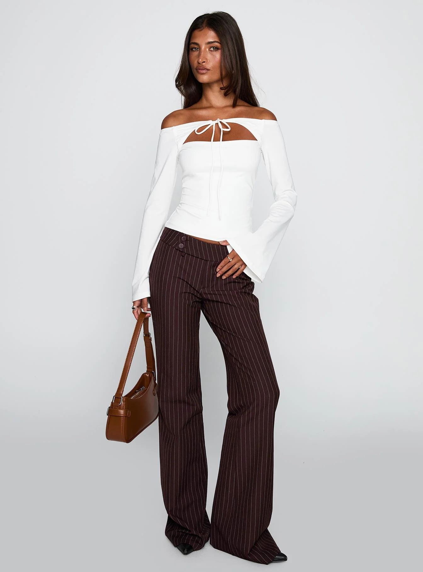 Kinkirk Flared Pants Brown Pinstripe