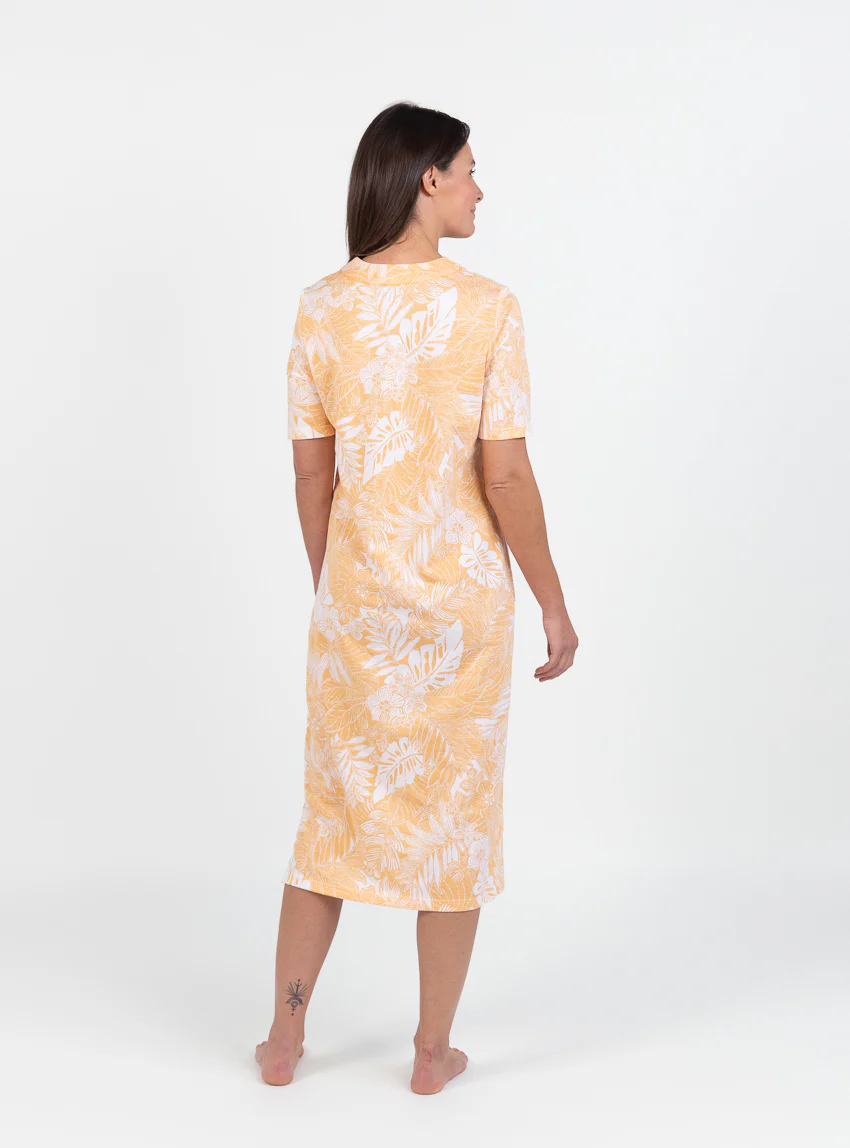 Chemise de nuit femme en coton jaune mangue