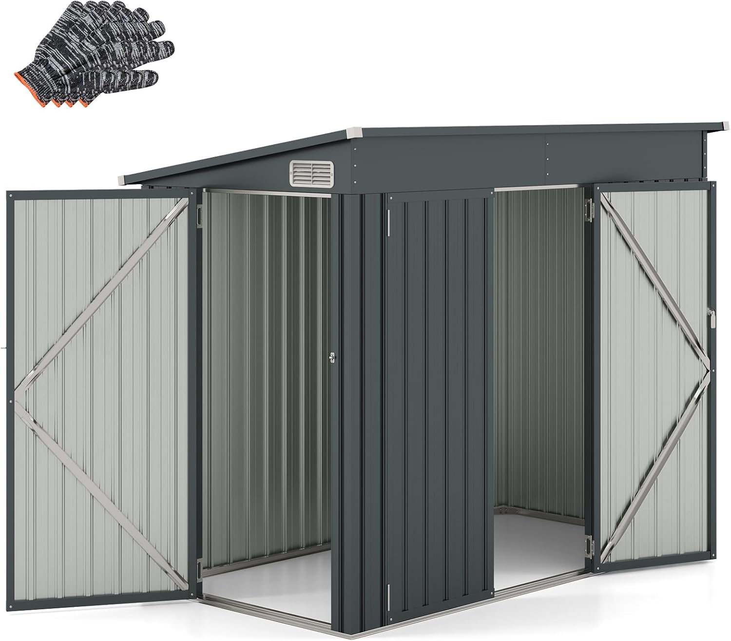 COSTWAY Capanno da Giardino 2,6㎡, Casetta Porta Attrezzi da Esterno in Metallo Zincato Resistente alle Intemperie con 2 Porte e Tetto Inclinato, Ripostiglio per Cortile (Grigio)