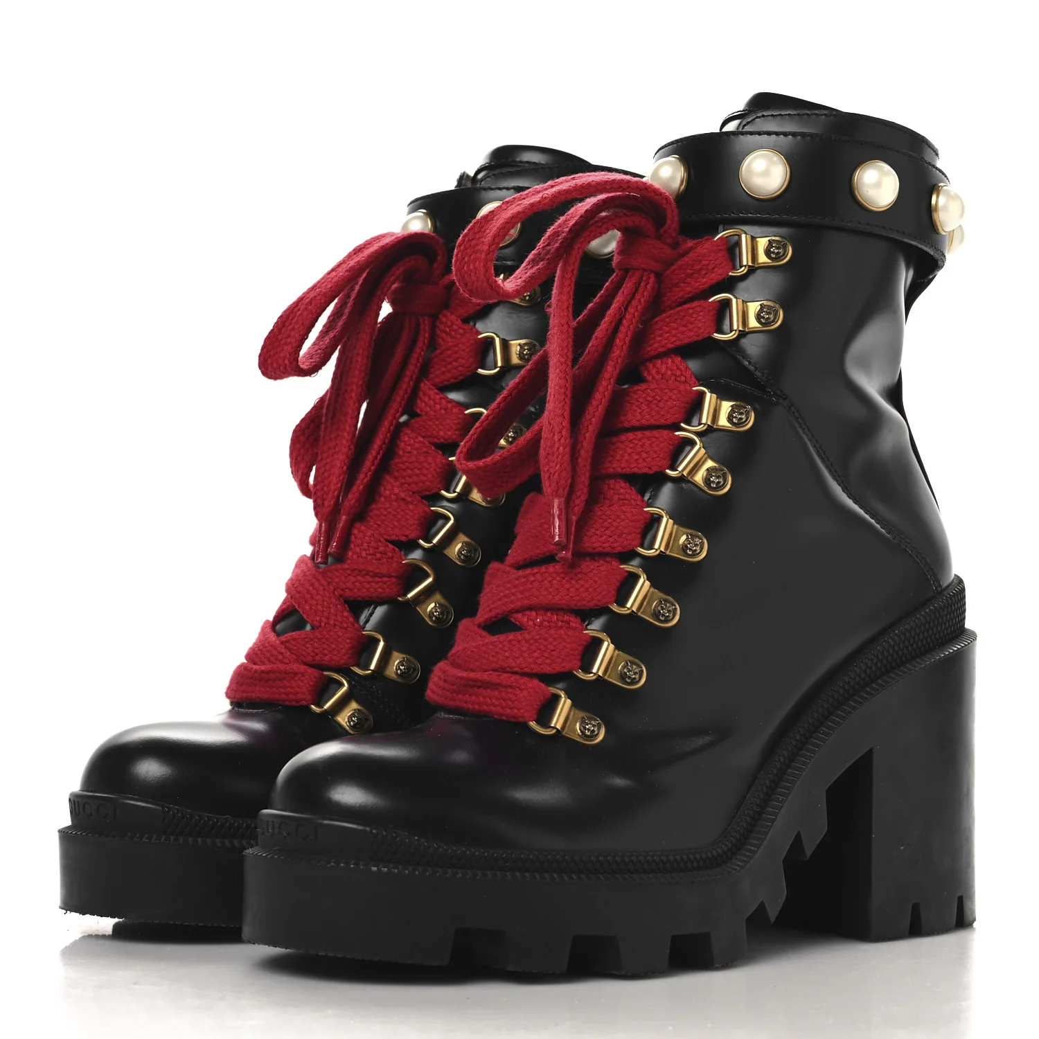 Magnum Calfskin Pearl Lace Up Combat Ankle Boots 36.5 Black - Top Club