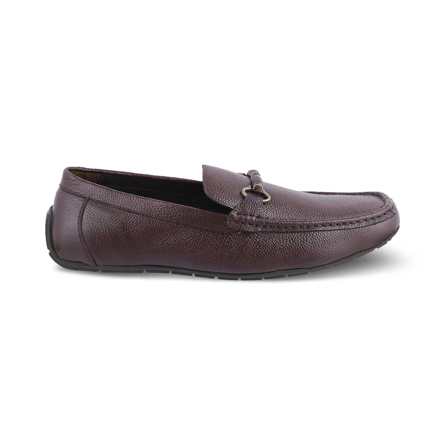POPECHO Brown Men's Leather Driving Loafers