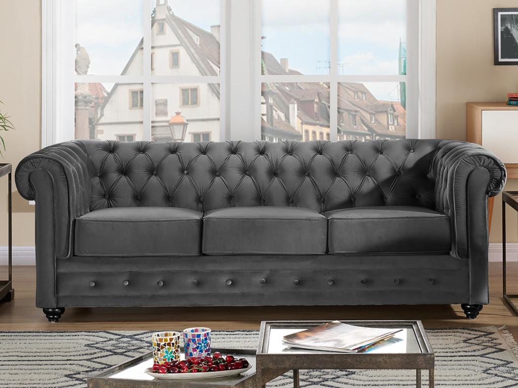 Sofá 3 plazas de terciopelo CHESTERFIELD - Gris antracita