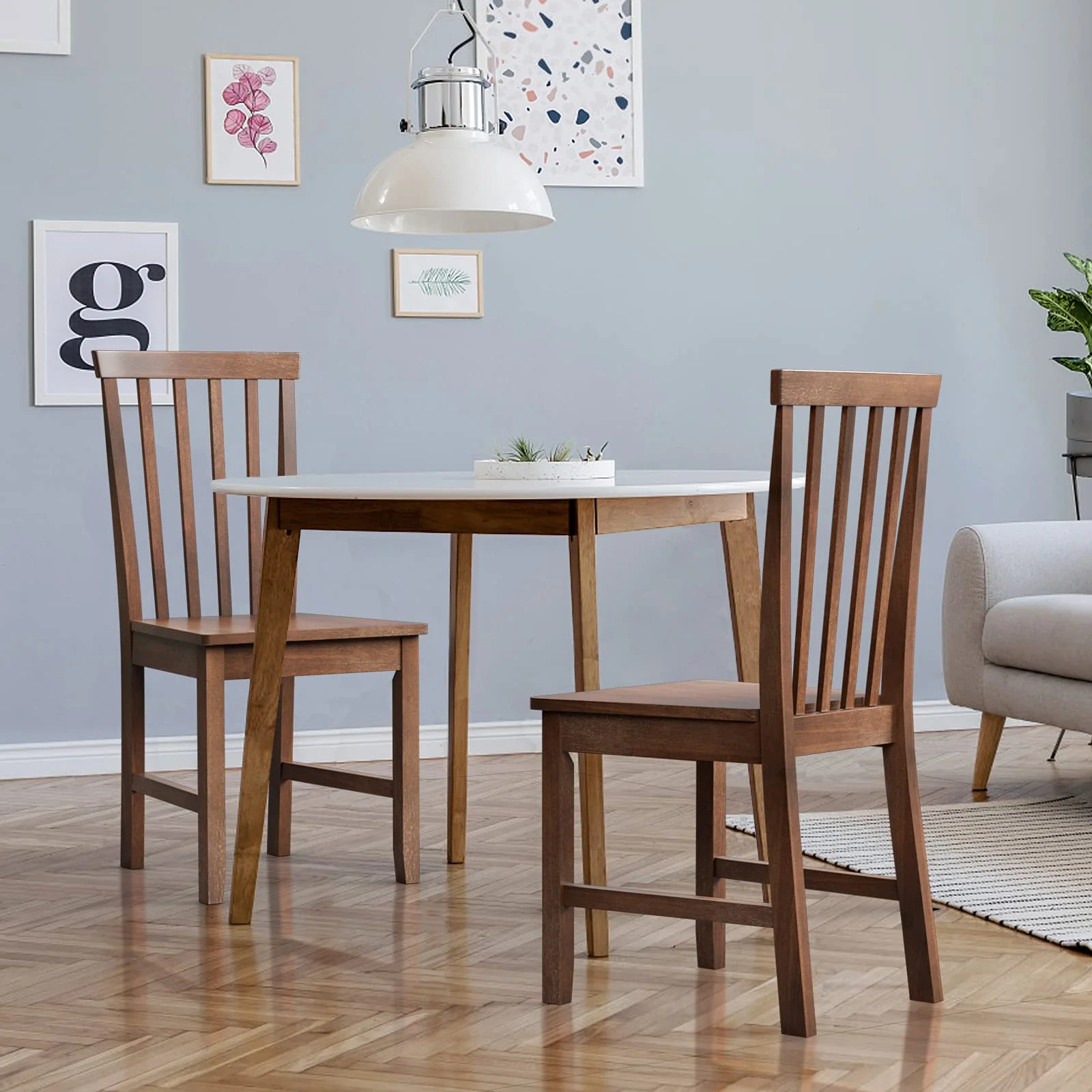 BEFOUNDLOVELY Wood Dining Chair Set of 2/4, Farmhouse Wooden Dining Side Chair with High Slat Back, Rubber Wood Legs