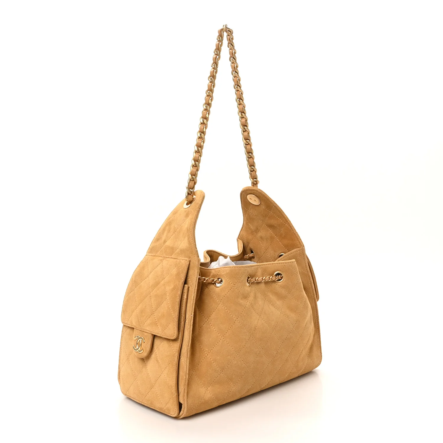 Suede Quilted Small Chanel 25 Handbag Beige - Top Club