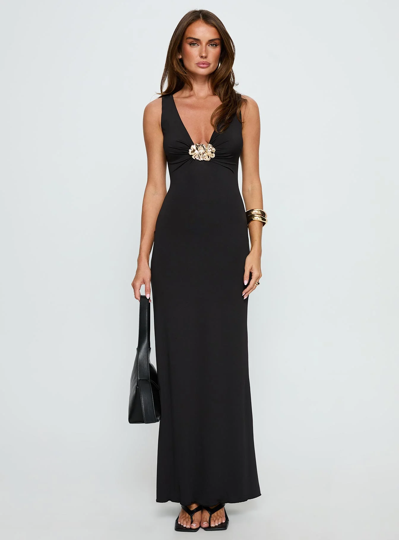 Adalie Hardware Plunge Maxi Dress Black