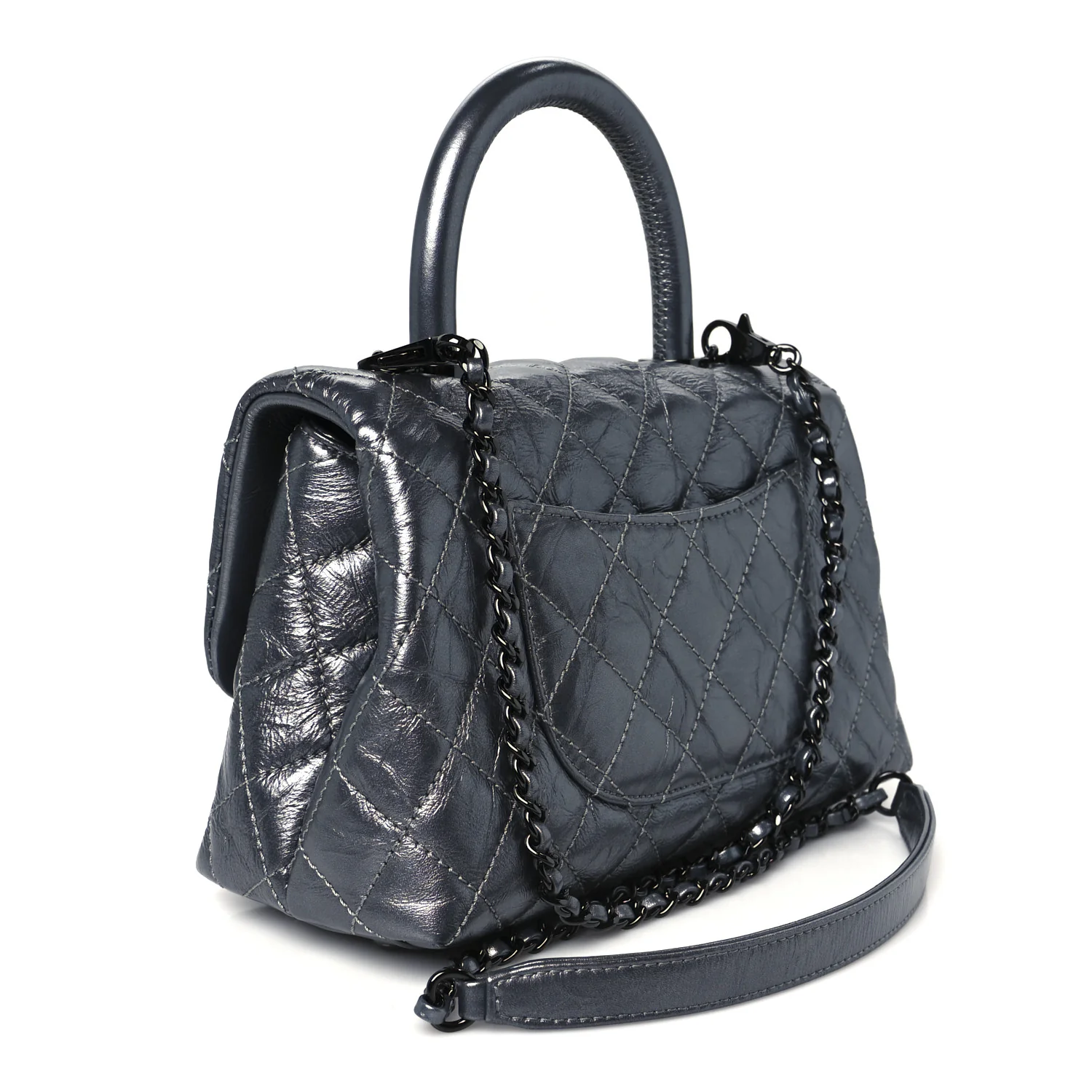 Metallic Aged Calfskin Quilted Mini Coco Handle Flap Charcoal - Top Club