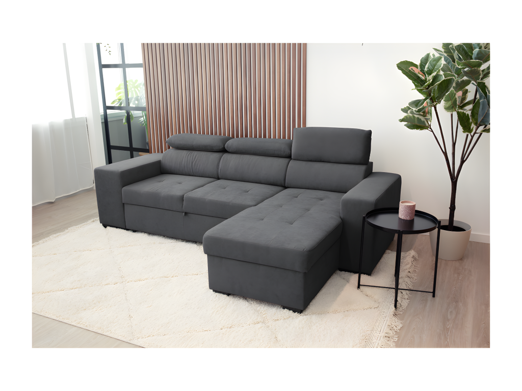 Sofá chaise longue 3 plazas reversible - cuero sintético - negro