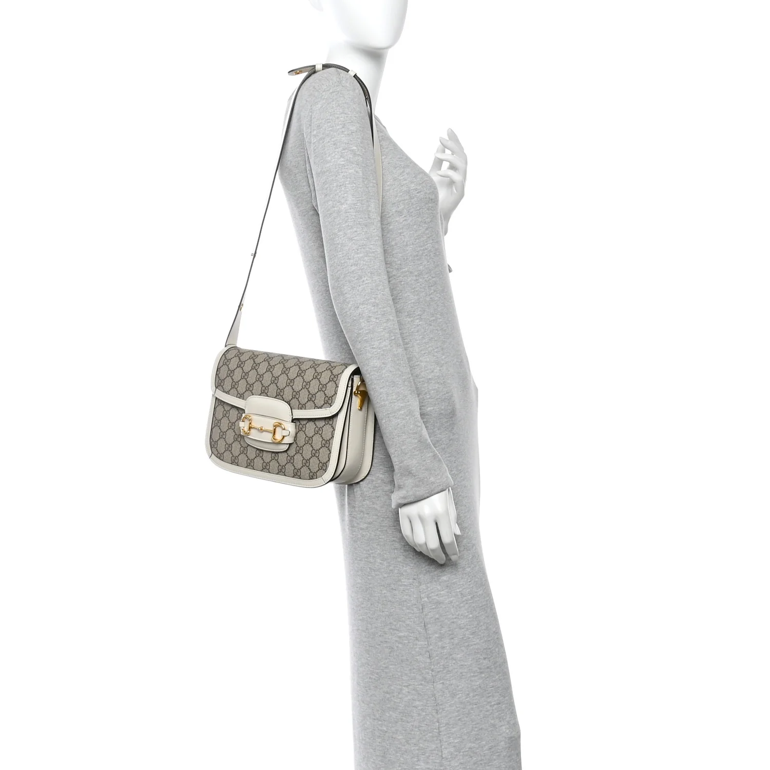 GG Supreme Monogram Horsebit 1955 Shoulder Bag Beige Mystic White