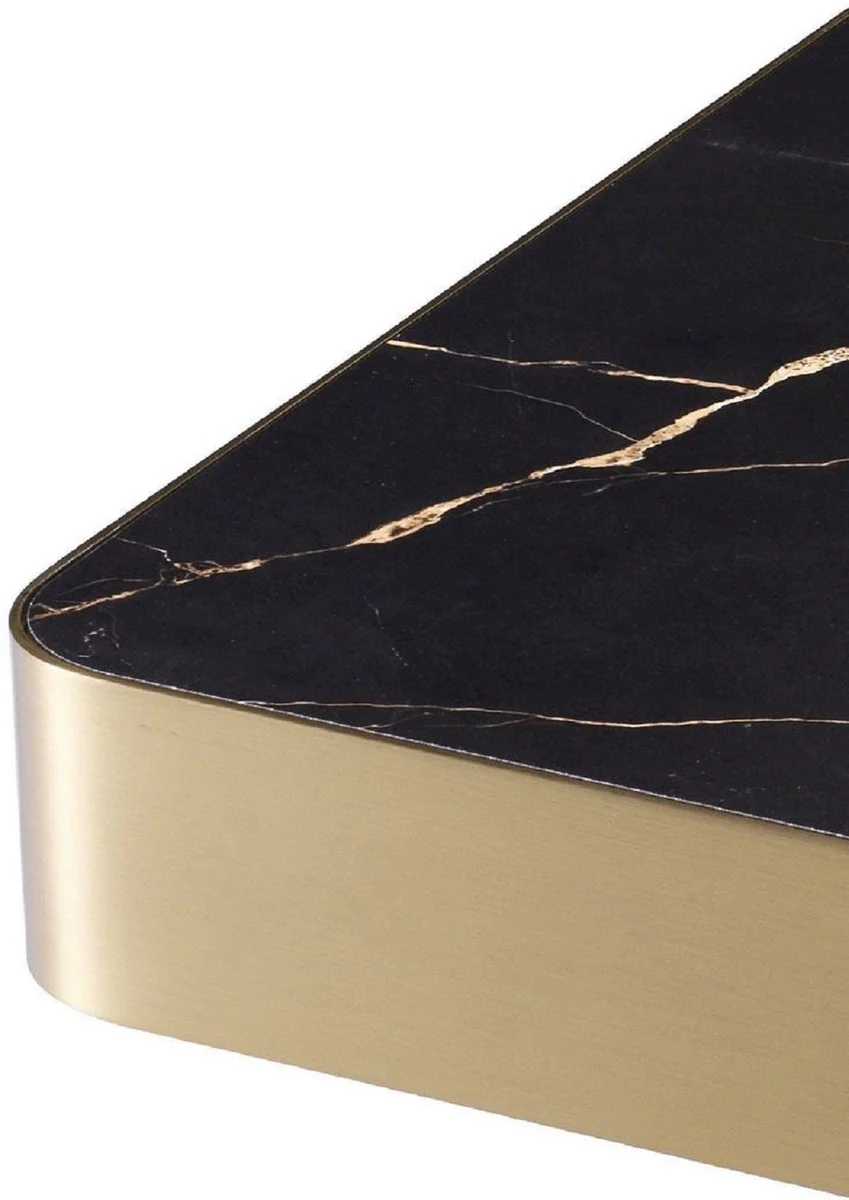 Luxury side table black / brass 50 x 50 x H. 47.5 cm - Square stainless steel table with ceramic top - Living room furniture - Luxury furniture