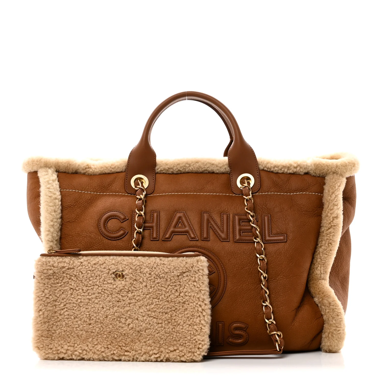 Lambskin Shearling Medium Deauville Tote Brown - Top Club