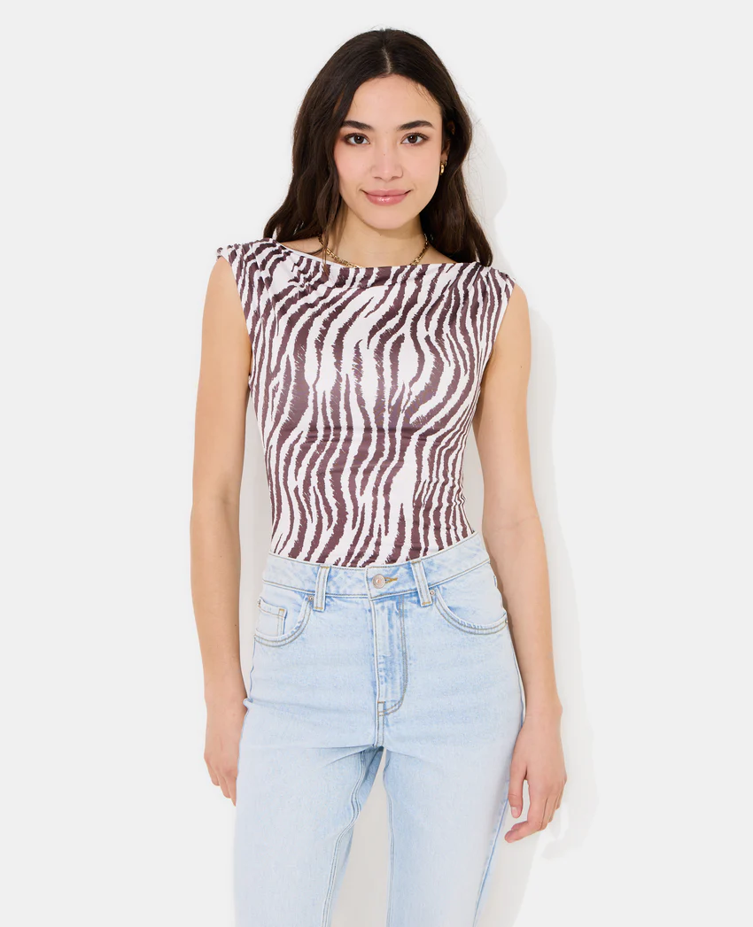 Pimkie Body sans manches encolure drapée motif zèbre