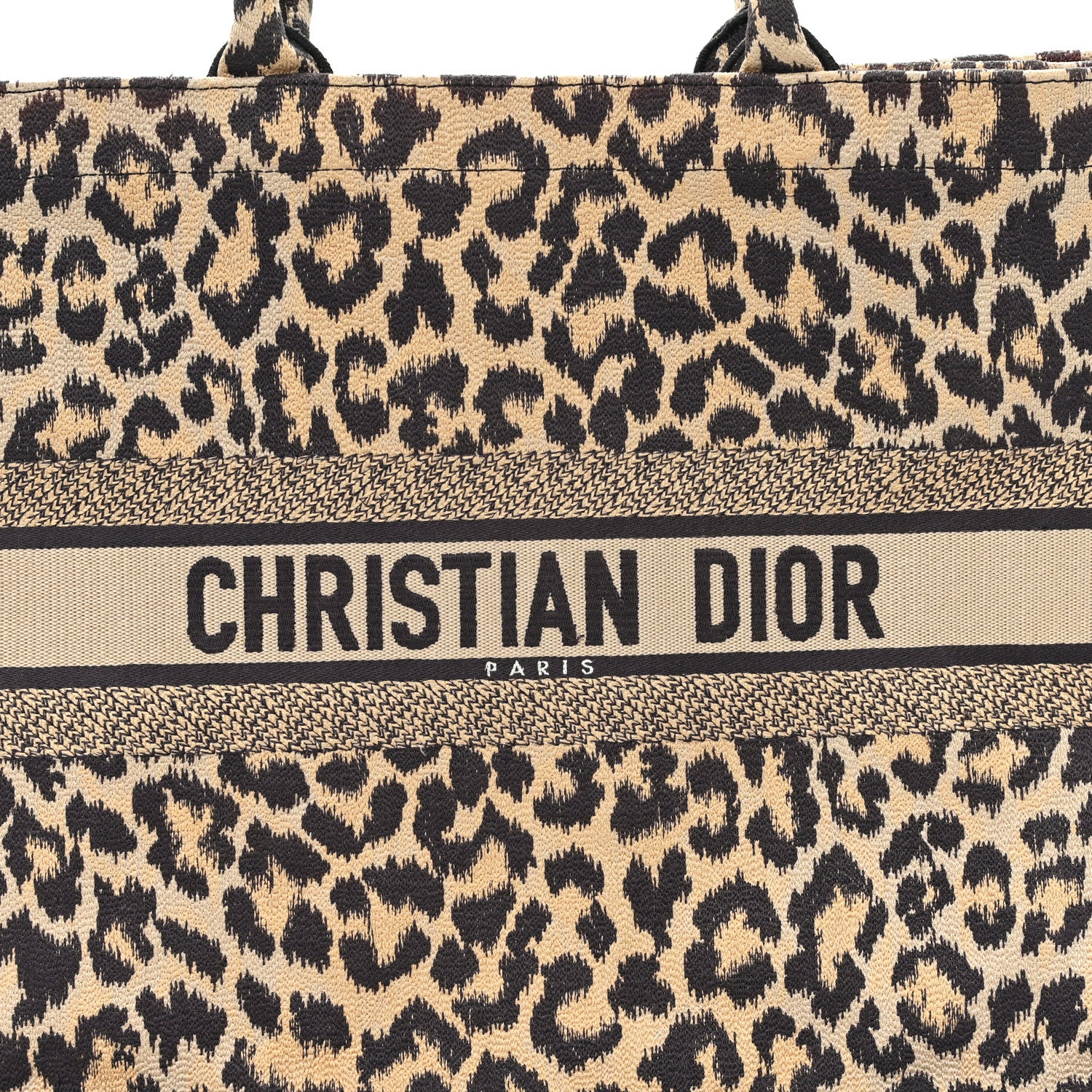 Canvas Mizza Embroidered Large Leopard Book Tote Beige - Top Club