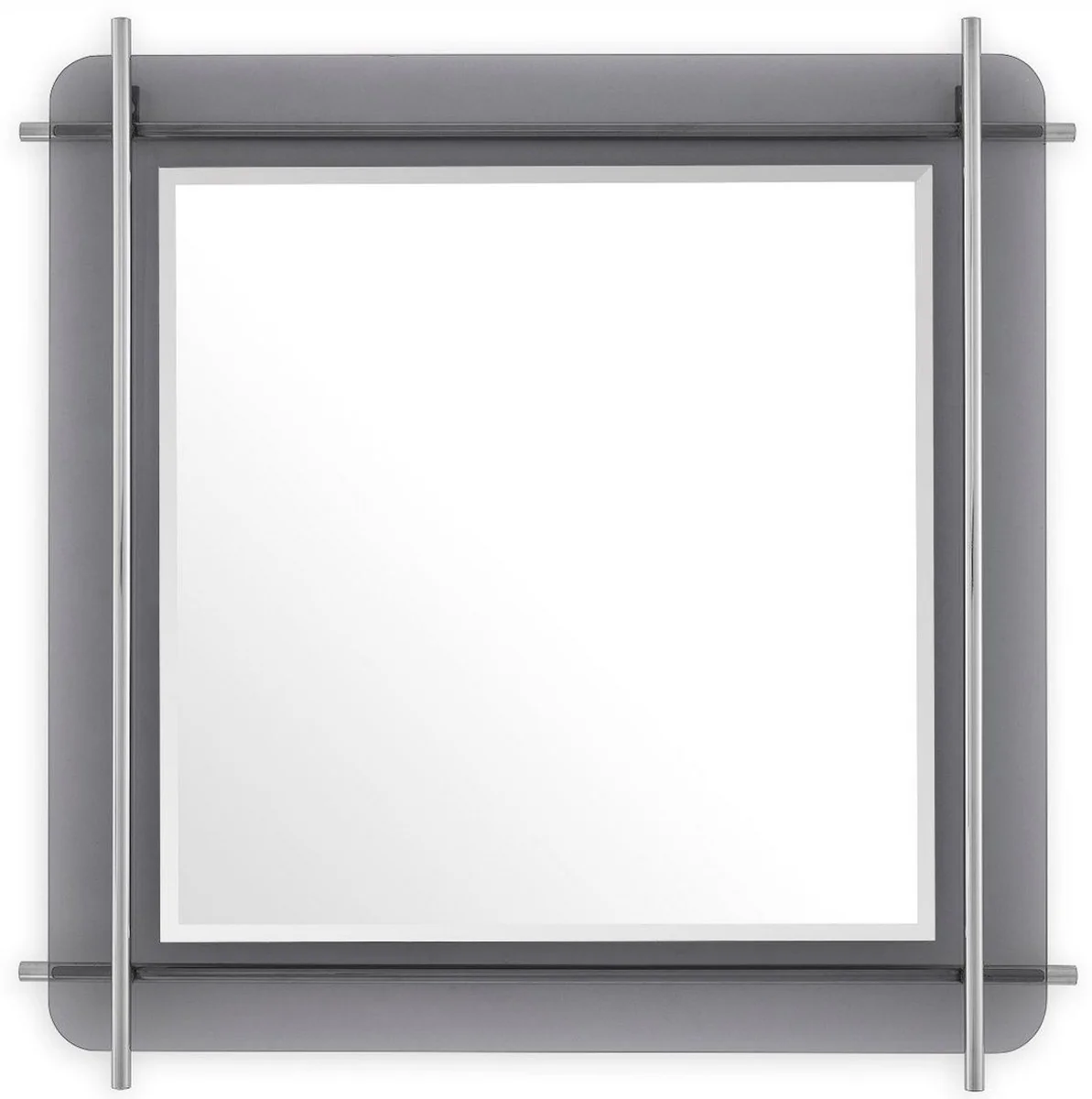 Luxury mirror silver / gray 85.5 x 5 x H. 85.5 cm - Square wall mirror with gray tinted glass edge and stainless steel rods - Luxury collection