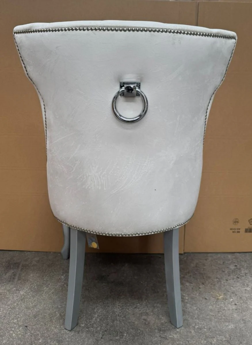 Art Deco Dining Room Chair White / Silver / Gray H. 97 cm - Dining Room Furniture