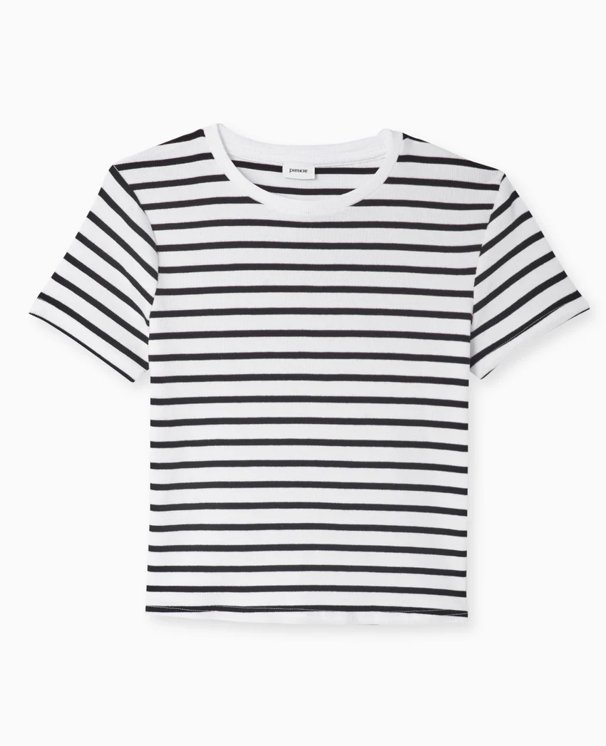 Pimkie T-shirt court en maille côtelée rayée